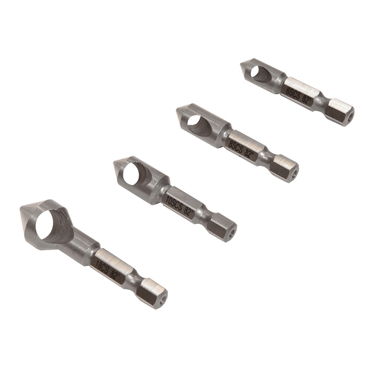 CRL CSP4 four-piece aluminum countersink set with quarter-inch hex power-groove shanks